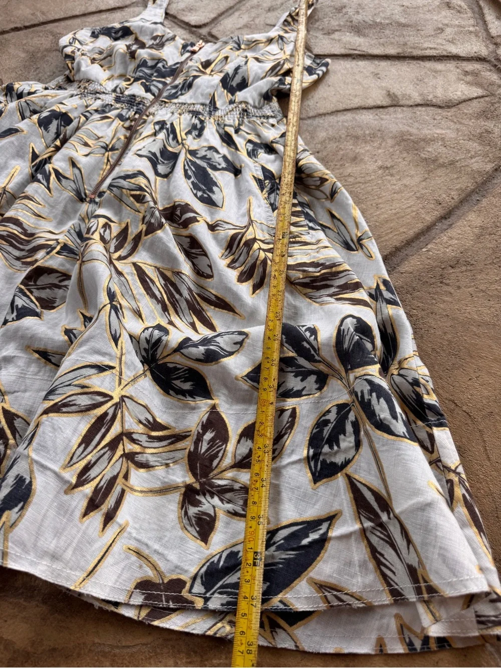 J.Crew Linen Zip-Front Gold Foil Leaf Dress Size 6